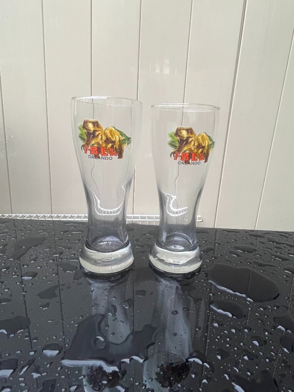 T-Rex Cafe Orlando Disney Springs Pilsner Beer Glasses Set of 2
